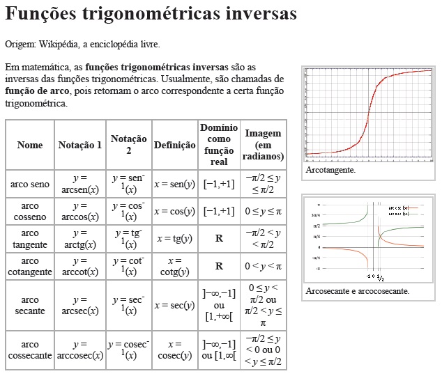 Planilha De Funcoes Inversas Função Trigonométrica – Wikipédia,